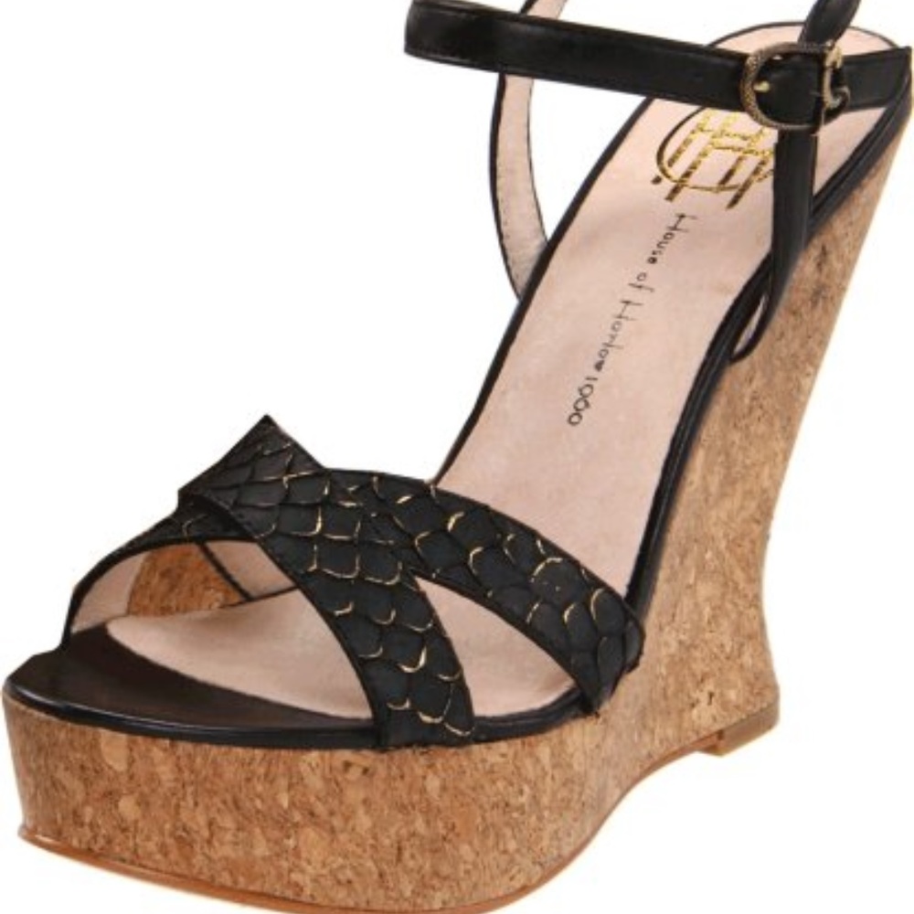 House of Harlow 1960 Black  Cork Wedges 7.5